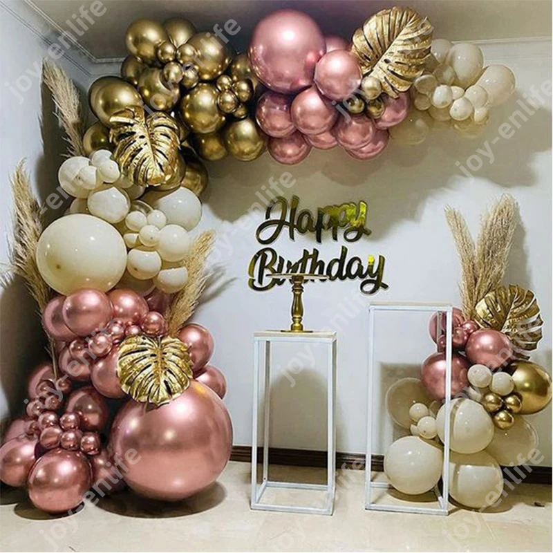 

Rose Gold Sand White Balloon Arch Garland Kit Metal Latex Balloon Arch Set for Wedding Baby Shower Birthday Backdrop Decor