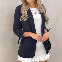 women slim hidden breasted casual office blazer simple solid colors blazer with cuff bandage female work wear formal clothing
