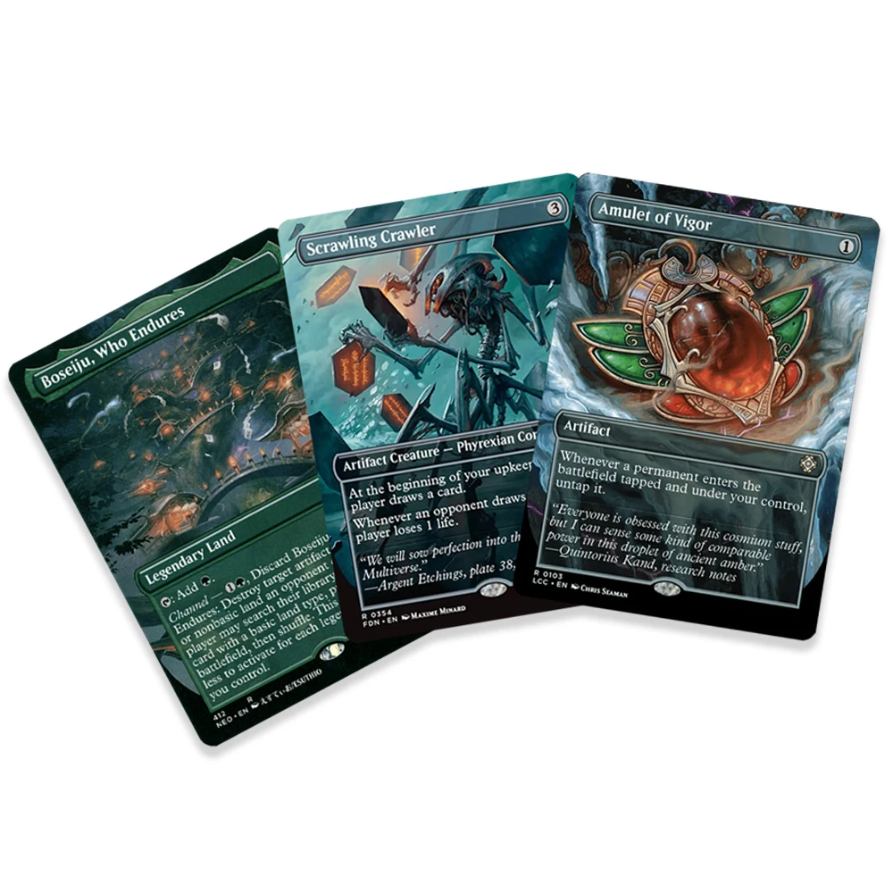 Фото Коллекционные карточки TCG Magical Holo Game Collection: Amulet of Vigor/Scrawling Crawler/Boseiju, Who Endures — подарок на праздник для мальчиков №2