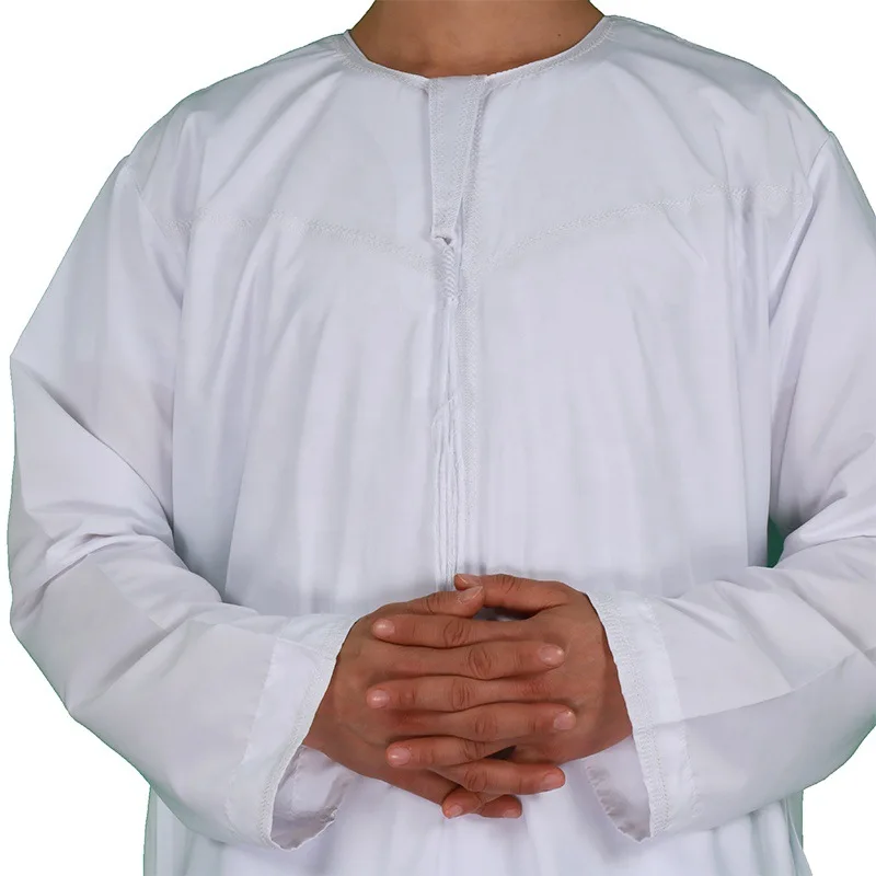 Muslim Fashion Men's Robe Middle East Omani Robe Polyester Round Neck Arabian Robe Qamis Homme Pakistan Jubba Thobe Arab Abaya