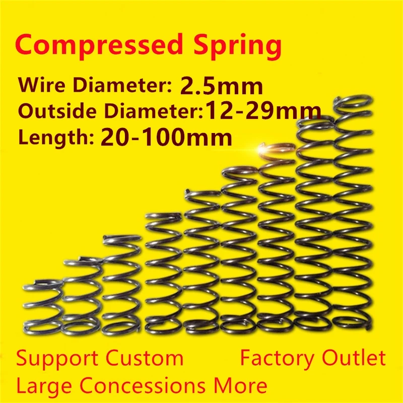

5PCS Wire Dia 2.5mm 65Mn Cylidrical Coil Compression Micro Small Spring Return Pressure Compressed Spring Steel 20-100mm