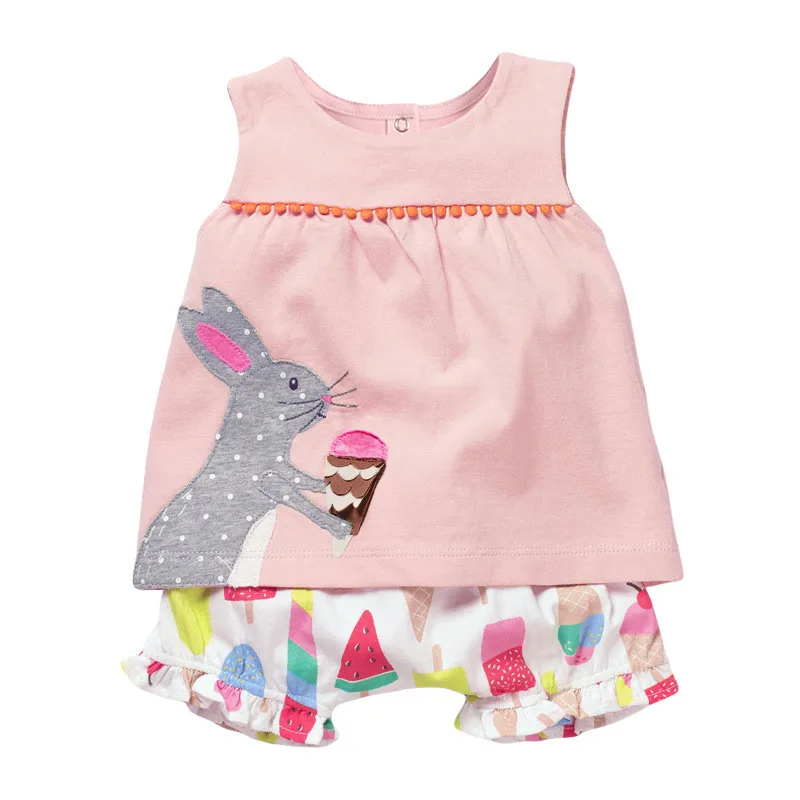

Jumping Meters Applique Bunny Baby Clothing Sets For 2-7T Girls Clothes Summer Cotton 2 pcs Set Hot Selling Suits Girls Outfits