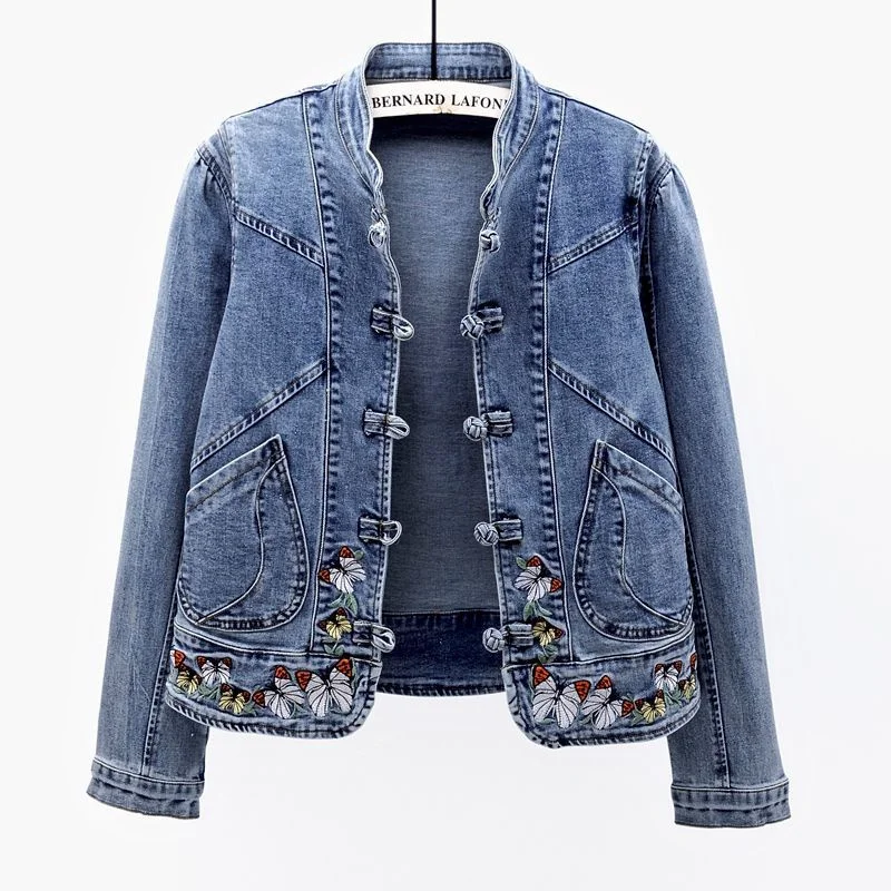 Cotday Embroidered Short Denim Jackets Female Outerwear Women Large Sizes Loose Vintage Jeans Jacket Autumn Coat