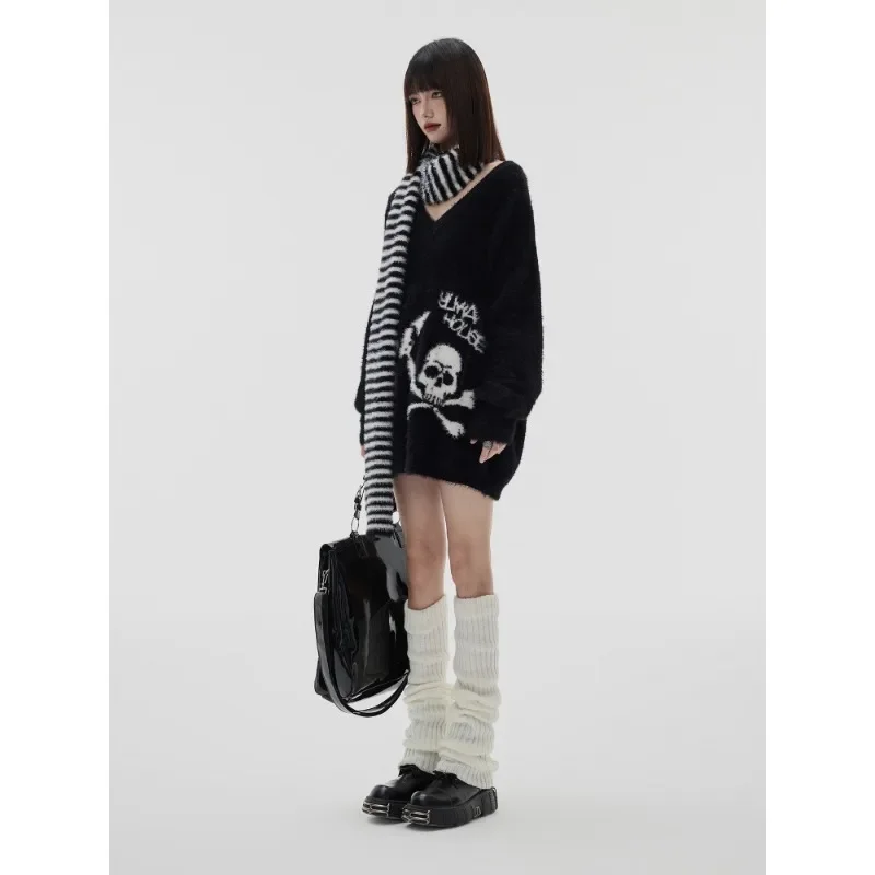 Женский винтажный свитер со скелетом черный Свободный пуловер в готическом