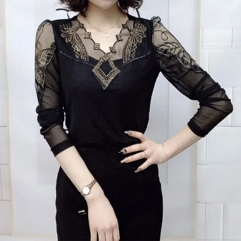 Женская одежда с V-образным вырезом сексуальная леопардовая кружевная блузка