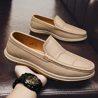 mens high quality handsewn first layer cowhide fashion business casual shoes male genuine leather loafers comfy leisure shoe
