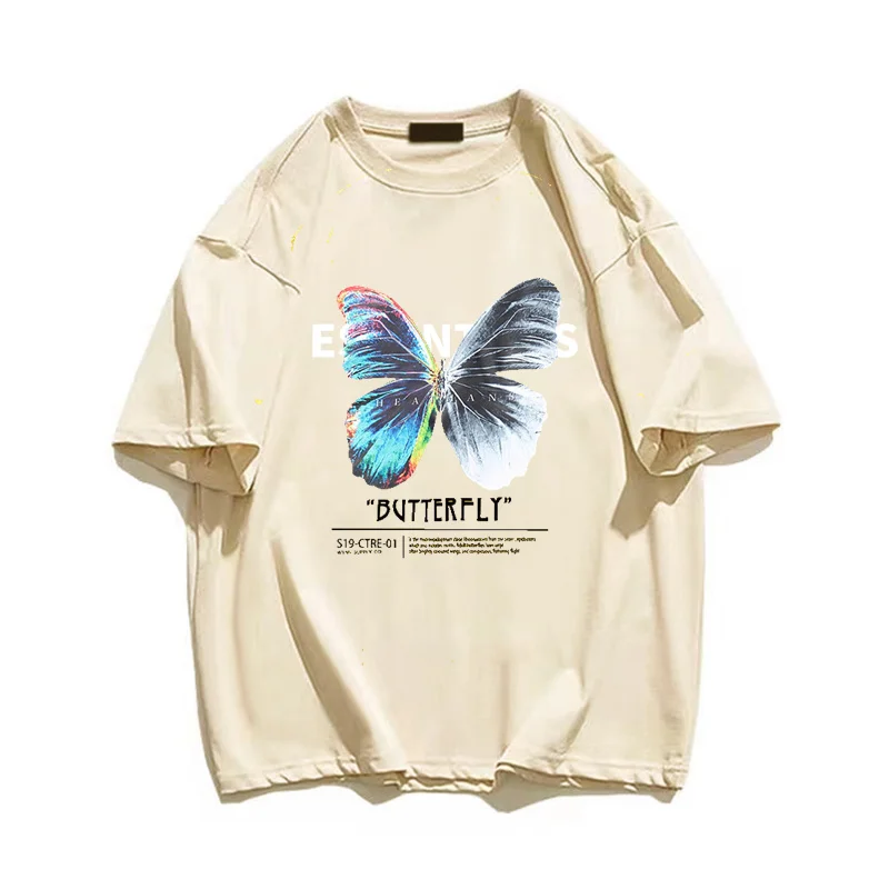 

2023 New 100% Cotton Men's T-Shirt Streetwear Hip Hop Unisex Harajuku Butterfly T-Shirt Short Sleeve Loose Casual Large Size