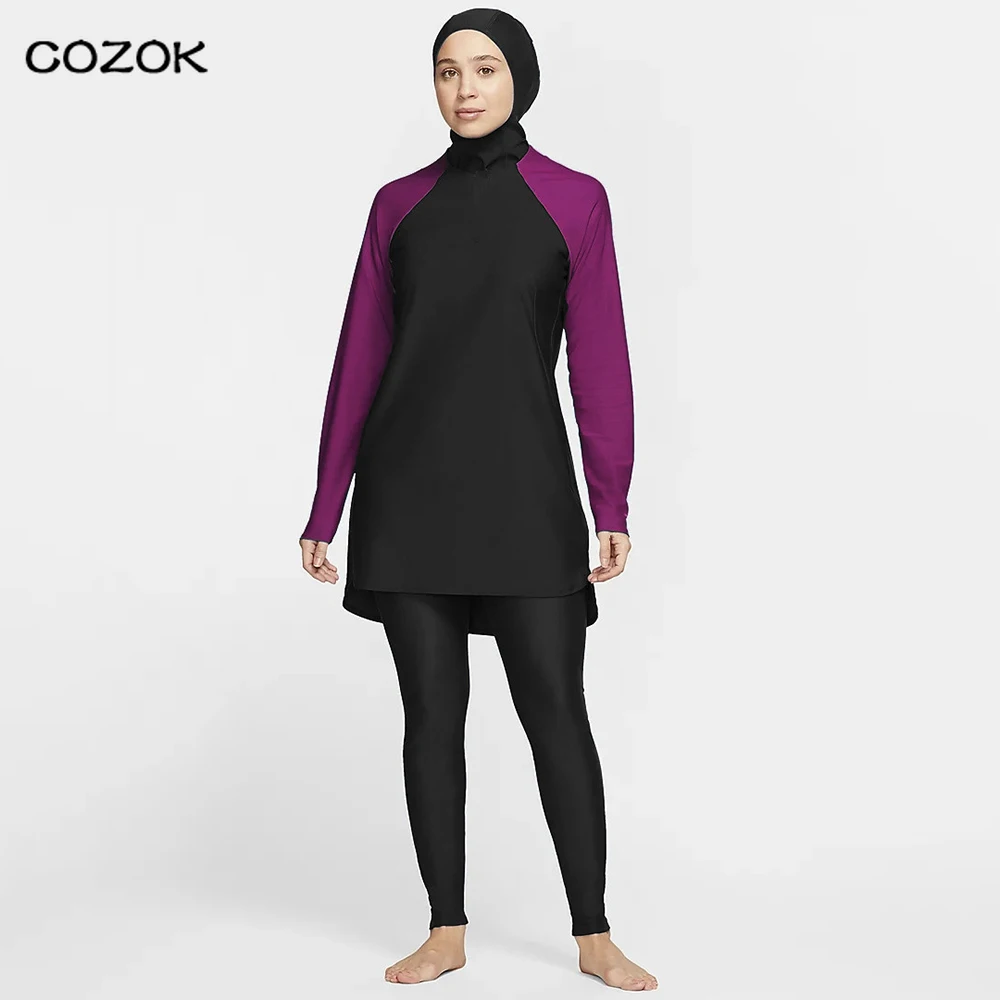

Arab swimsuits Modest Muslim Swimwear Black Burkinis Islam Swimsuit Bikini Full Coverage Hijab Beachwear Swimwear Plus Size