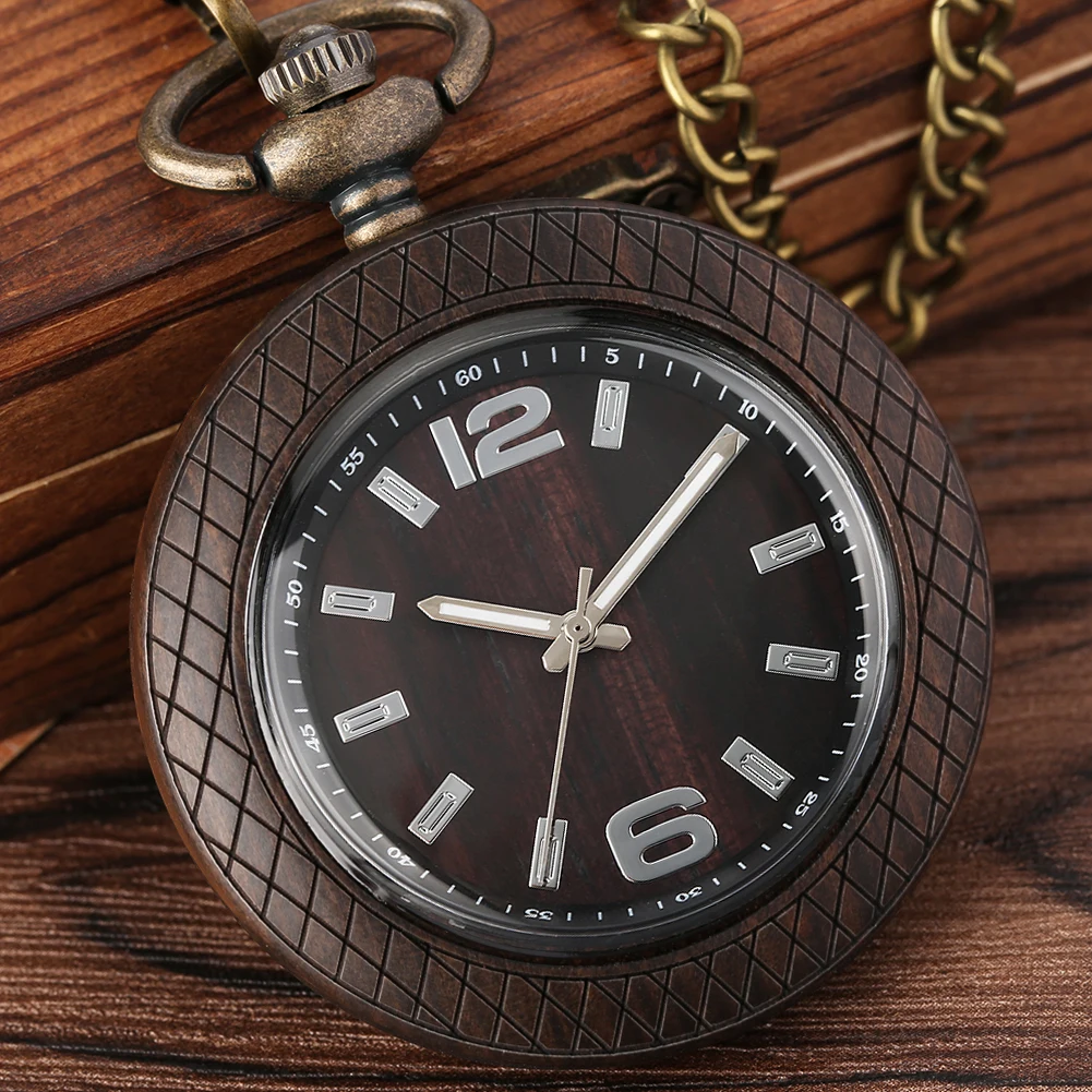 Pocket Watch for Men Luxury Zebra Wood Quartz Pocket Watch Pendant Gift for Male Female Analog Fob Chain Reloj De Bolsillo