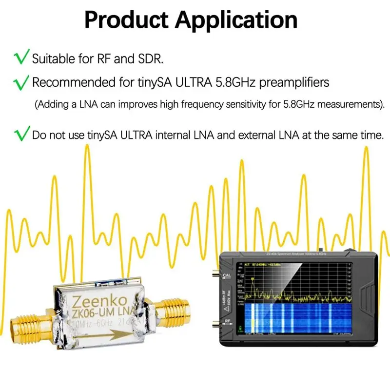 Фото Широкополосный усилитель ZEENKO ZK06-UM 10M-6Ghz с коэффициентом усиления 21 дБ и низким уровнем шума для предусилителя Tinysa Ultra 5.8Ghz №4