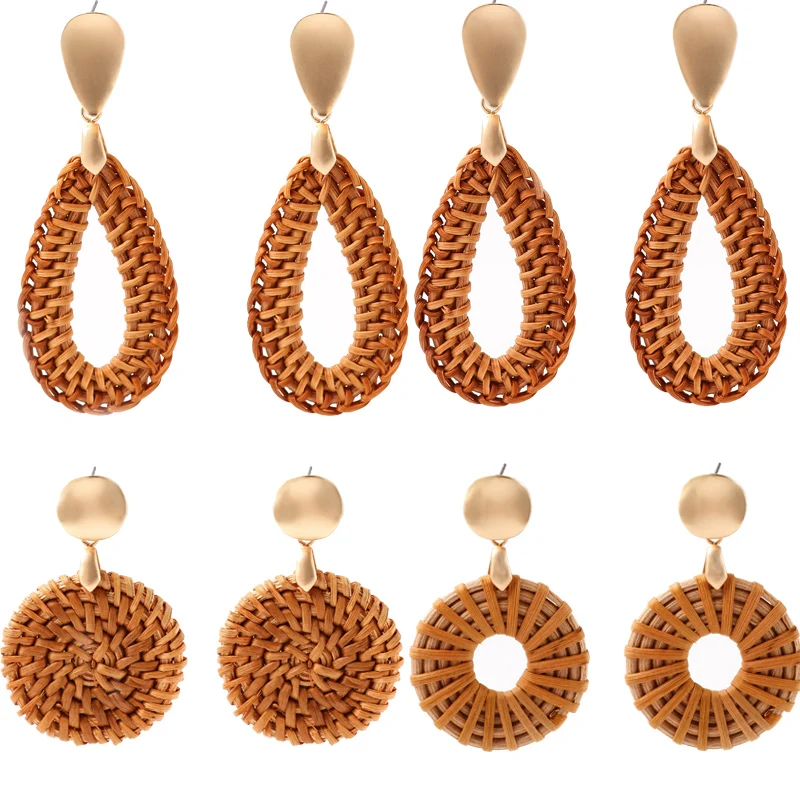 

Rattan Braid Pendent Drop Earrings Vine Knit Statement Earrings Brincos Fashion Jewelry for Women Girl