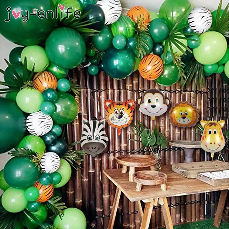 

2023 109pcs Jungle Safari Theme Party Balloon Garland Kit Animal Balloons Palm Leaves for Kids Boys Birthday Party Baby Shower D