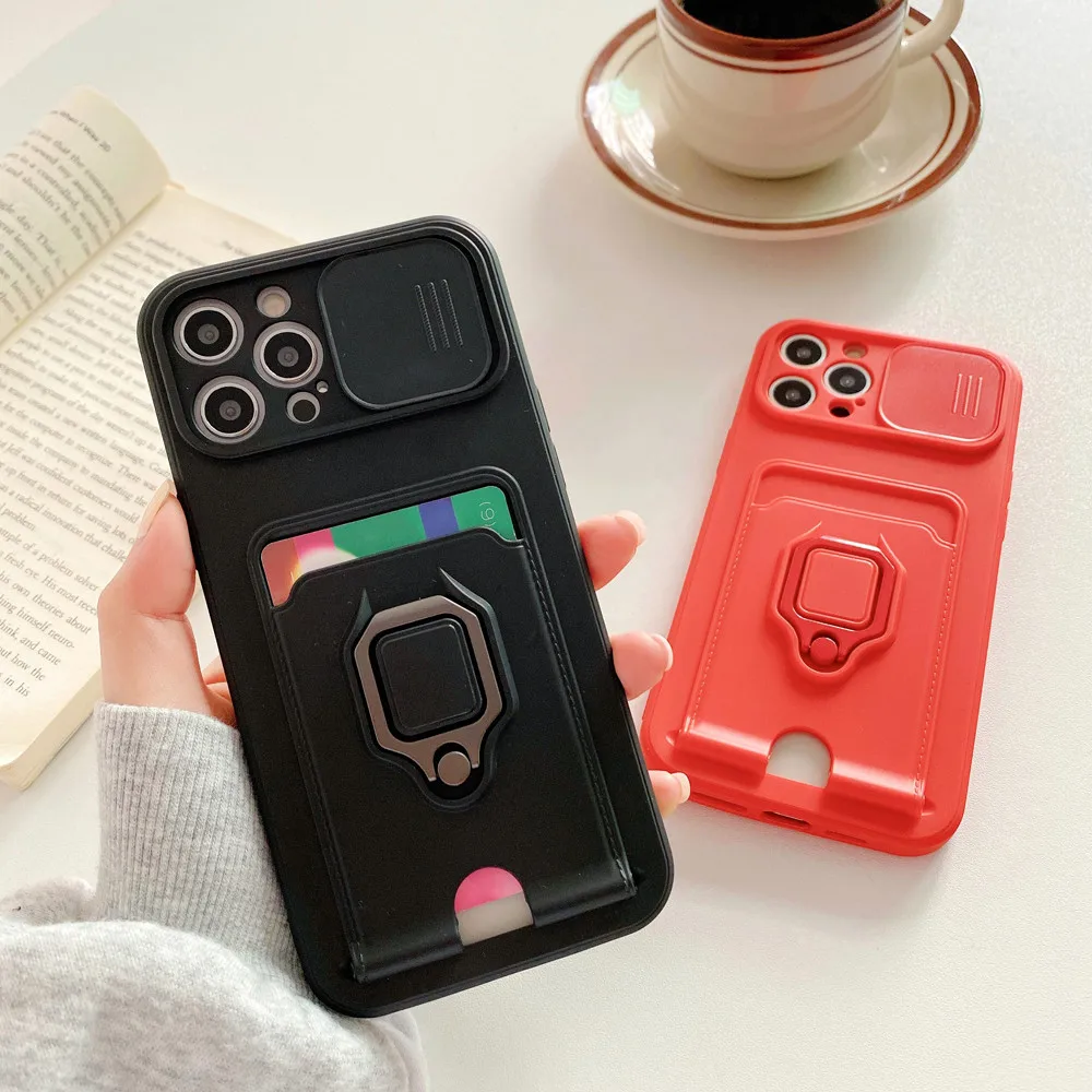 

Siliconen Kaart Pakket Telefoon Case Voor on For Oppo A55 A53 A74 A15 A15S A16 A16S Push Venster Ring Beugel Bescherm Cover Etui