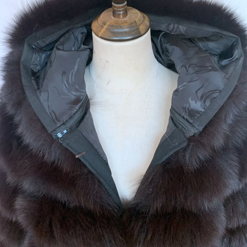 Length Sleeves HOOD 5in1 real fur coats Women Natural Real Fur Jackets Vest Winter Outerwear Women fox fur coat high quality fur