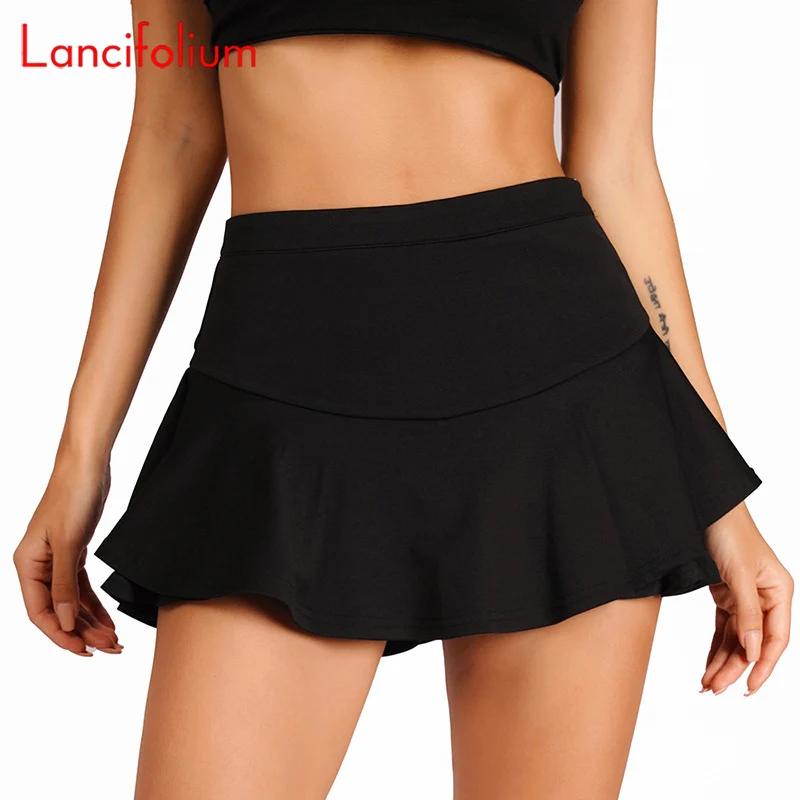 

Summer Women 2022 Korean Mini Skirt Knit White Cake Cascading Ruffle Pleated Skort Sexy Skater Tennis Stretchy Slim Micro Skirts