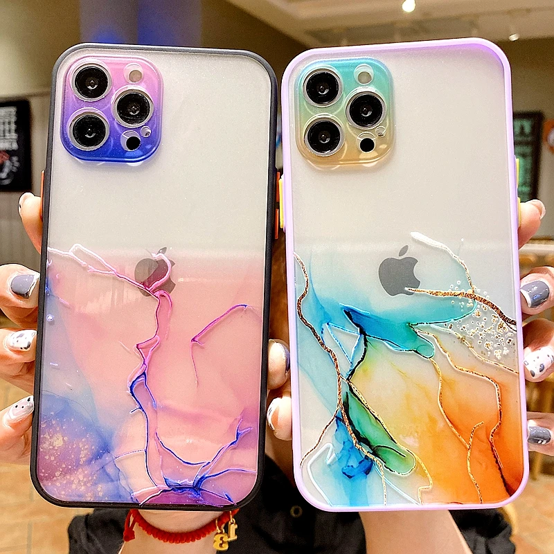 

Luxury Watercolor Painting Phone Case For iPhone 12 11 Pro Max Mini X XR XS Max 7 8 Plus SE 2020 Transparent Bumper Back Cover
