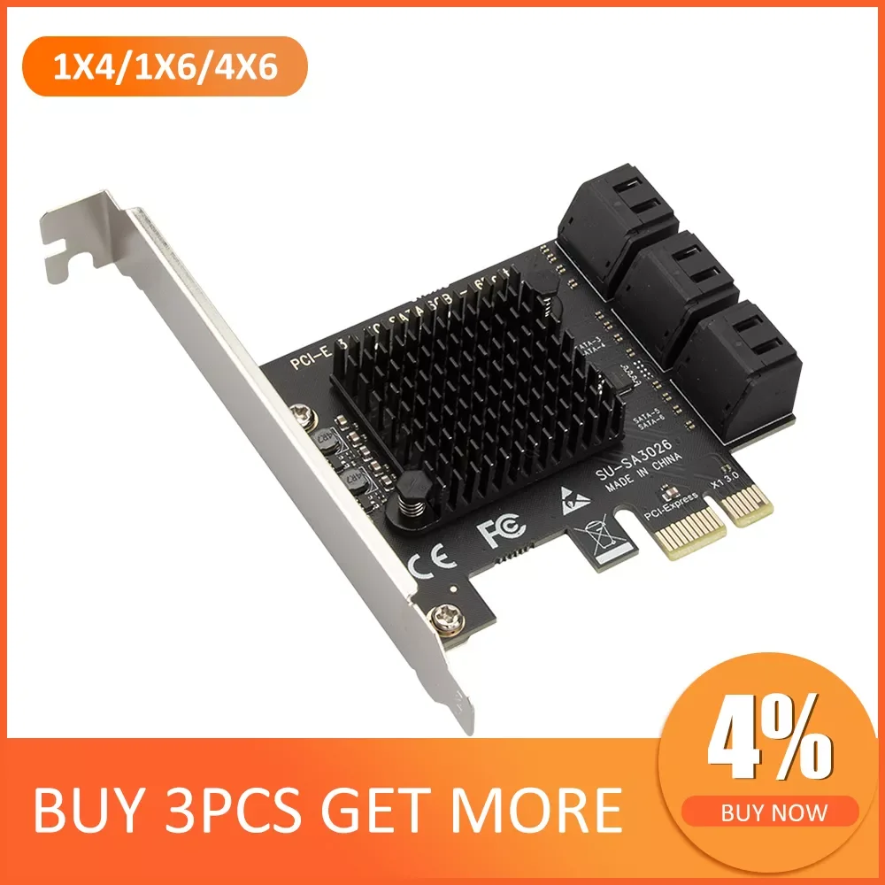 

ASM1064 SATA PCIe Adapter 2/4/6 Port SATA III to PCI Express 3.0 X1 Controller Expansion Card Adaptor Video Card Cable Extender
