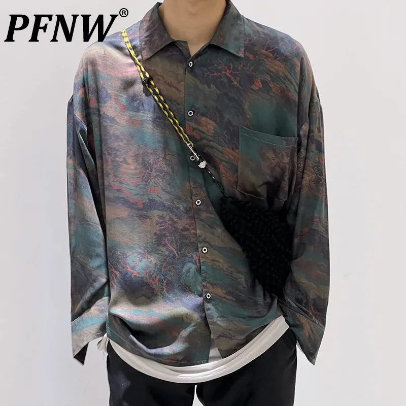 

PFNW Autumn New Men's Loose Long Sleeve Shirt Niche Casual Print Graphic Vintage High Street Y2k Unisex Harajuku Coats 28A3728