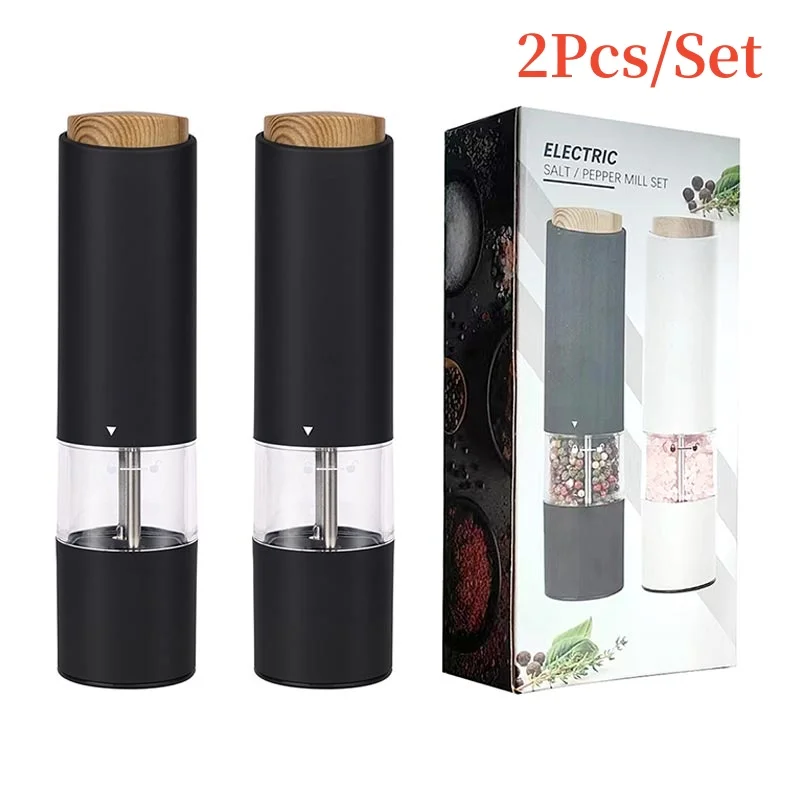 

Электрическая мельница для соли и перца, с деревянной крышкой, керамическая мельница для трав/папер/специй, регулируемые кухонные шлифовальные гаджеты, черный
