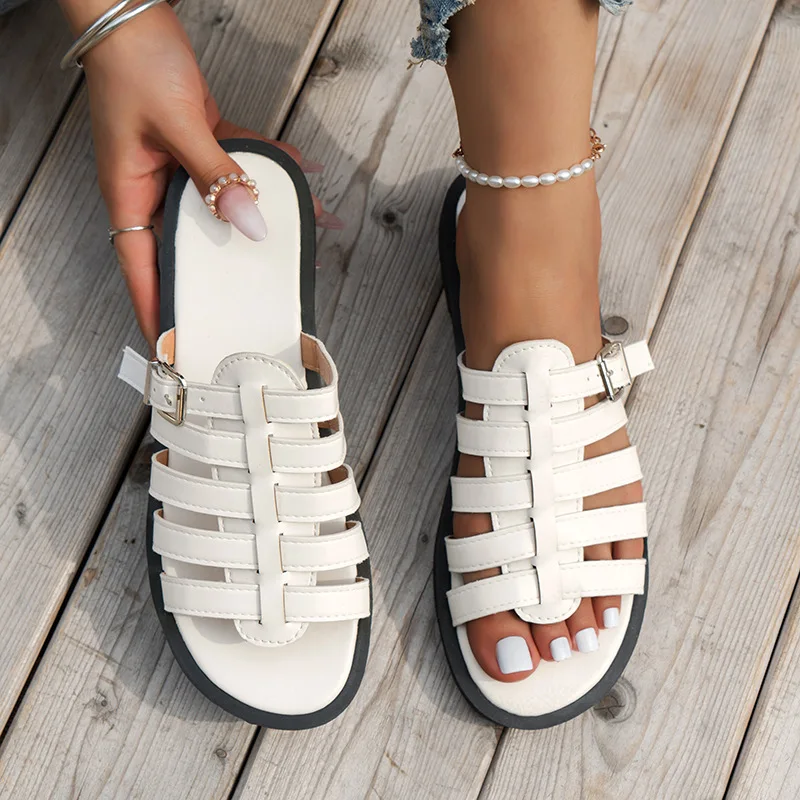 Flat Roman Sandals slippers for women 2023 summer new thick soled round toe open toe slippers women's shoes Big size 35-43