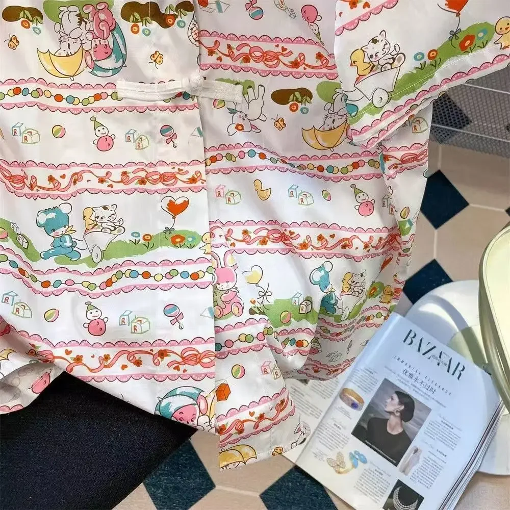 Блузка с кукольным воротником и мультяшным кроликом женская рубашка коротким