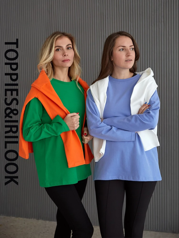 Футболка Toppies женская оверсайз из 2022 хлопка однотонная Свободная рубашка с