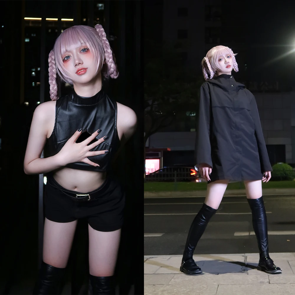 Call of The Night Nanakusa Nazuna Cosplay Costume Wig Black Cloak Jacket Leather Vest Shorts Outfit Yofukashi No Uta Women