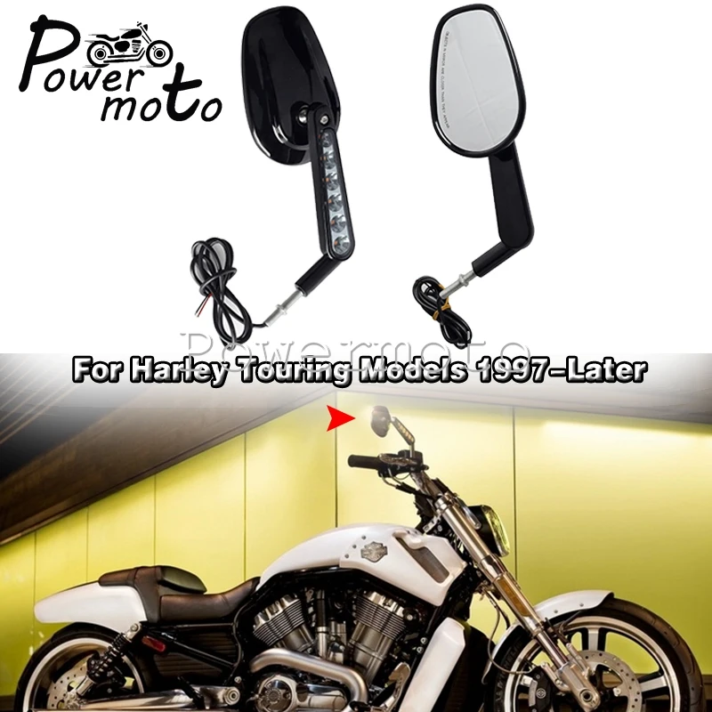 

Зеркало светодиодный него вида для мотоцикла, светодиодсветильник поворота, регулируемые боковые зеркала для Harley VRSCF Touring Sportster Dyna Chopper Cruiser