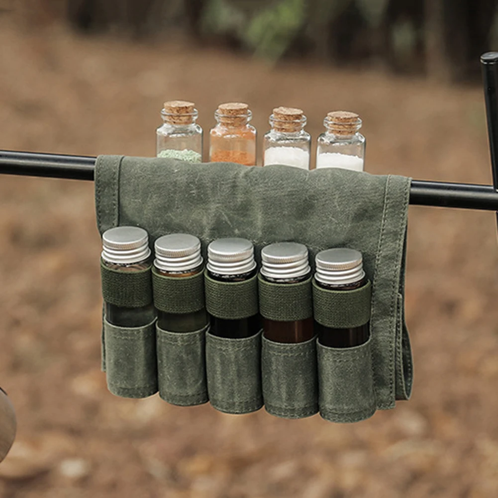 

9pcs/set Camping Barbecue Seasoning Bottles Cute Glass Jars with Cork Stopper/Lids Scratch-resistant Storage Bag