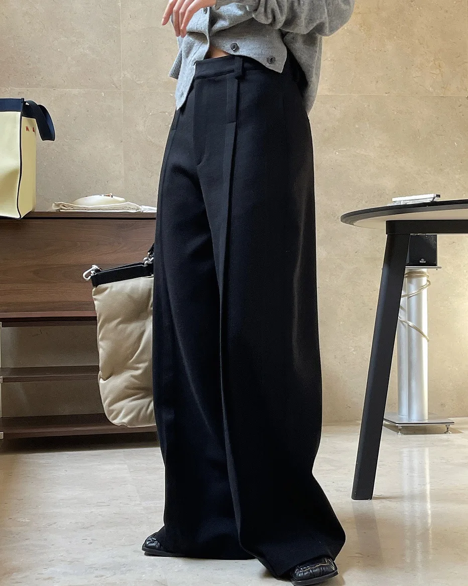 Women's casual solid high waist loose straight trousers in autumn and winter