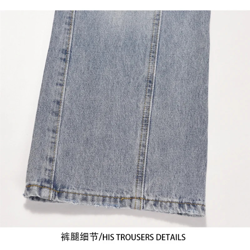 Streetwear Men Casual Multi Pocket Jeans Straight Cylinder Blue Comfortable Versatile New Style Wide Leg Trousers Autumn Female