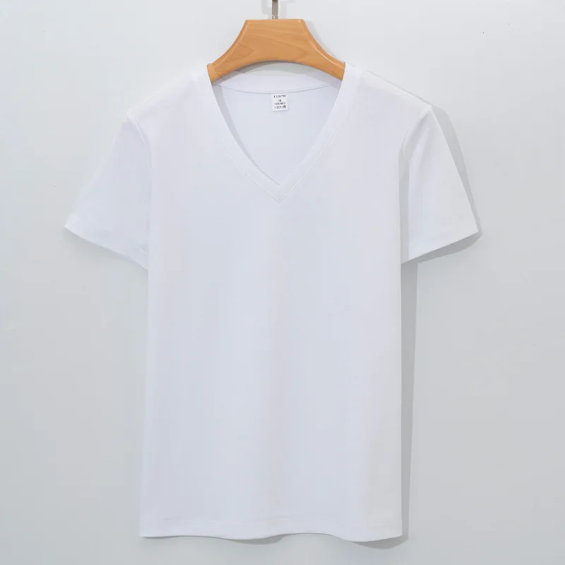

T-shirt female summer short-sleeved round neck v-collar solid color 170g long-staple cotton half-sleeved T-shirt female white