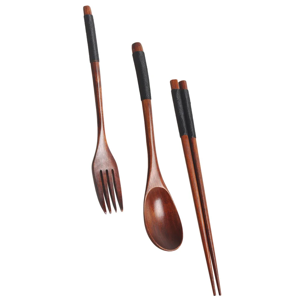 

Wooden Cutlery Set Tableware Wood Utensils Forks Chopsticks Spoons Travel Camping Portable Dinner Flatwaresupply Picnic Reusable
