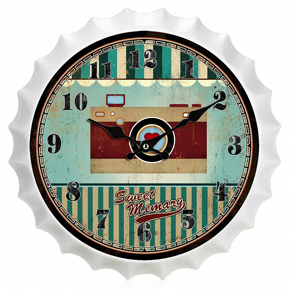 

Creative Wall Clock Vintage Metal Art Retro Beer Bottle Cap Battery Operated Quartz Modern Digital Decor Wall Clock for Home C3
