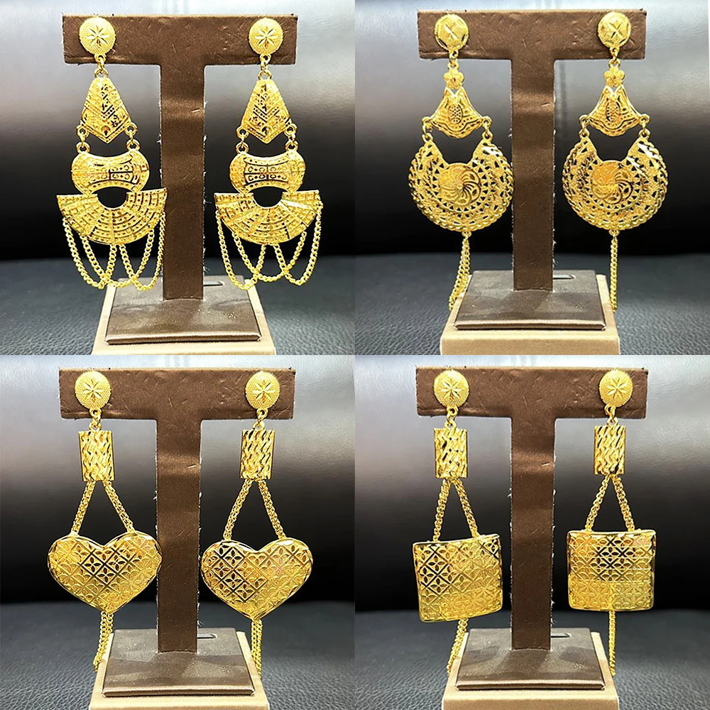 

Gold Color Hanging Earring for Women Dubai Luxury Copper Earrings With Tassel Banquet Wedding Party Jewelry Accessory Gifts
