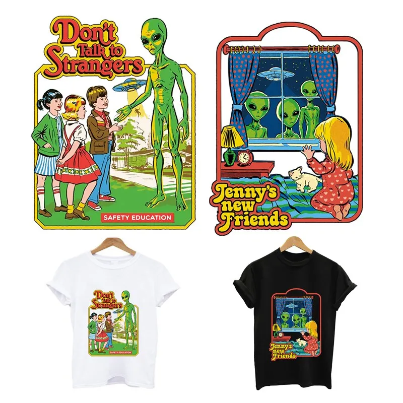 

Funny Alien Thermo Heat Transfer Stickers Iron-on Transfers Fusible Clothing For Thermoadhesive Brand Patches Lightning Offers