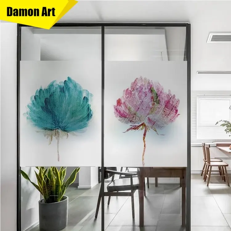 

Матовая пленка для окон наклейки на стену с рисунком цветов Акварель, статическая липкая декоративная пленка для конфиденциальности, Виниловая наклейка для дверей и ванной