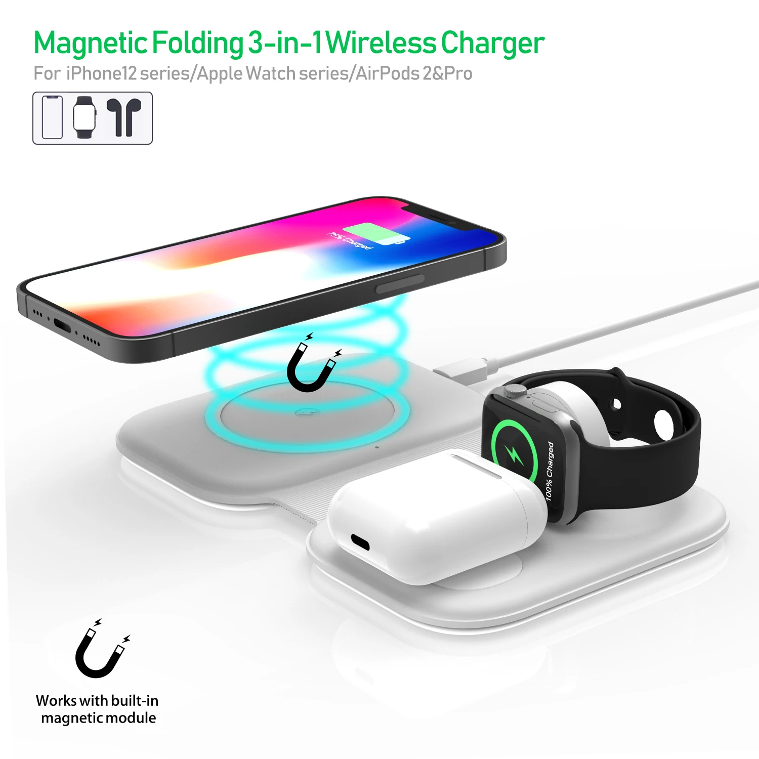 

3 in 1 Wireless Chargers For iPhone 14 13 12 11 8 X /XS QI Charging Station for Apple Watch 8 7 6 5 4 3 2 1 SE Airpods 2 3 Pro