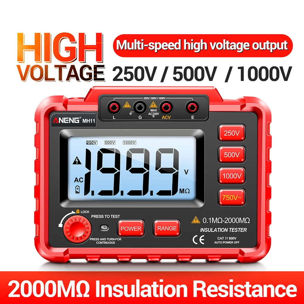 ANENG 2000 мОм цифровой мегомметр с подсветкой измеритель сопротивления заземления