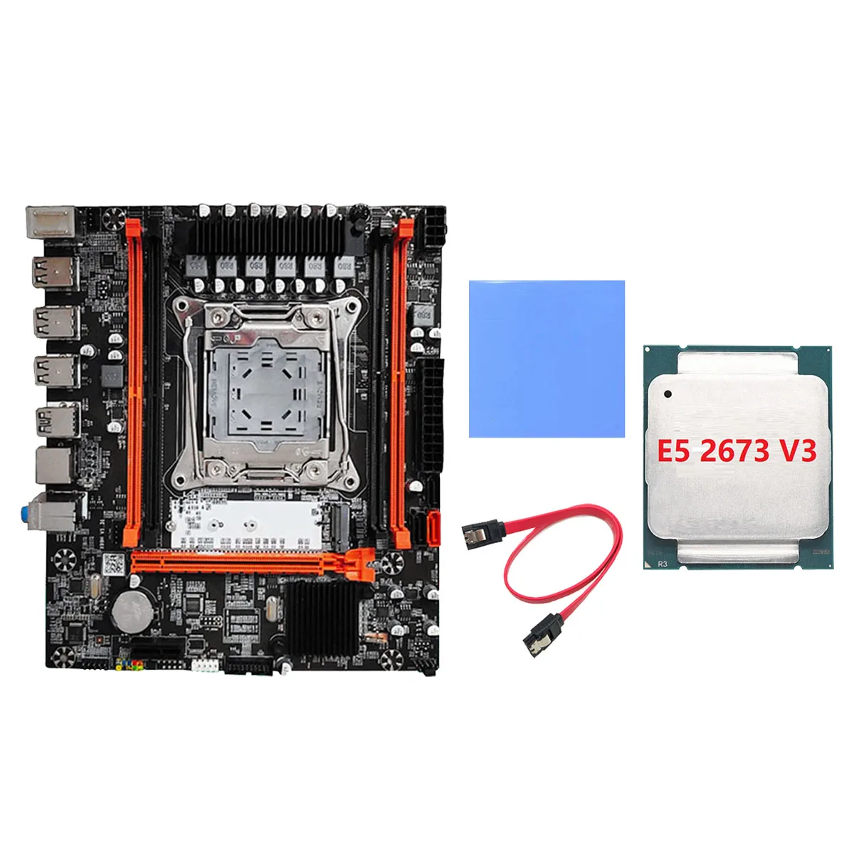 

X99H Motherboard Kit+E5 2673 V3 CPU+Thermal Pad+SATA Cable LGA2011-V3 DDR3X4 ECC RAM Slot M.2 NVME PCI-E 3.0 X16 SATA3.0