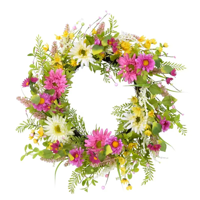 

24" Artificial Chrysanthemum Floral Spring Door Wreath, Multicolor
