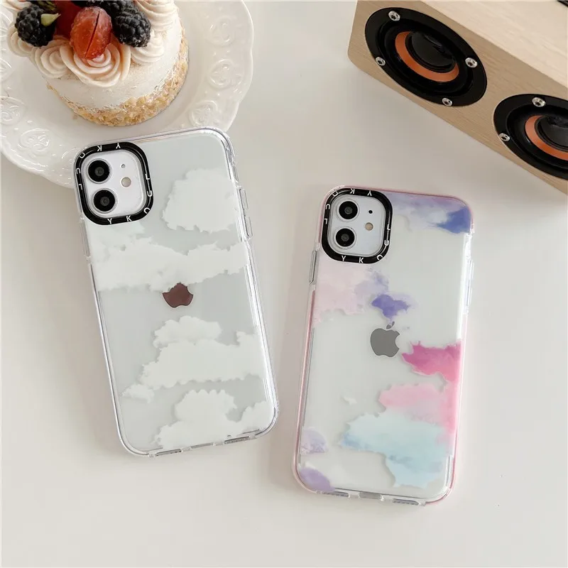 

Fashion Clear Color White Cloud Anti-fall Couple's Soft Case For Iphone 11 12 13 Pro Max 7 8 Plus Xr X Xs Se 2020 Cover Fundas