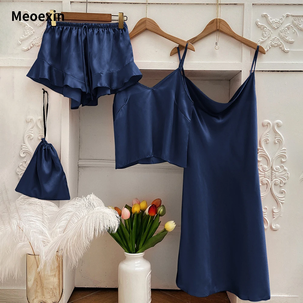 Fashion Silk Sling Household Clothes Pajamas Women's Sling Shorts Pajama Dress Set Lightweight and Comfortable All Seasons Wear