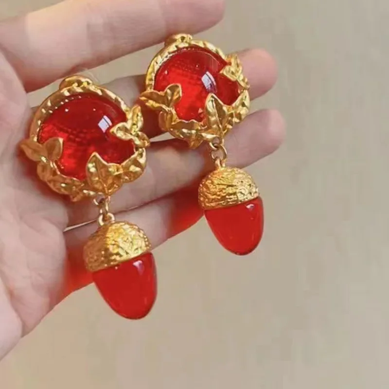 

Statement Vintage Palace Style Metallic Red Resin Drop Dangle Earrings Personality Large Pendientes Mujer 2023 New