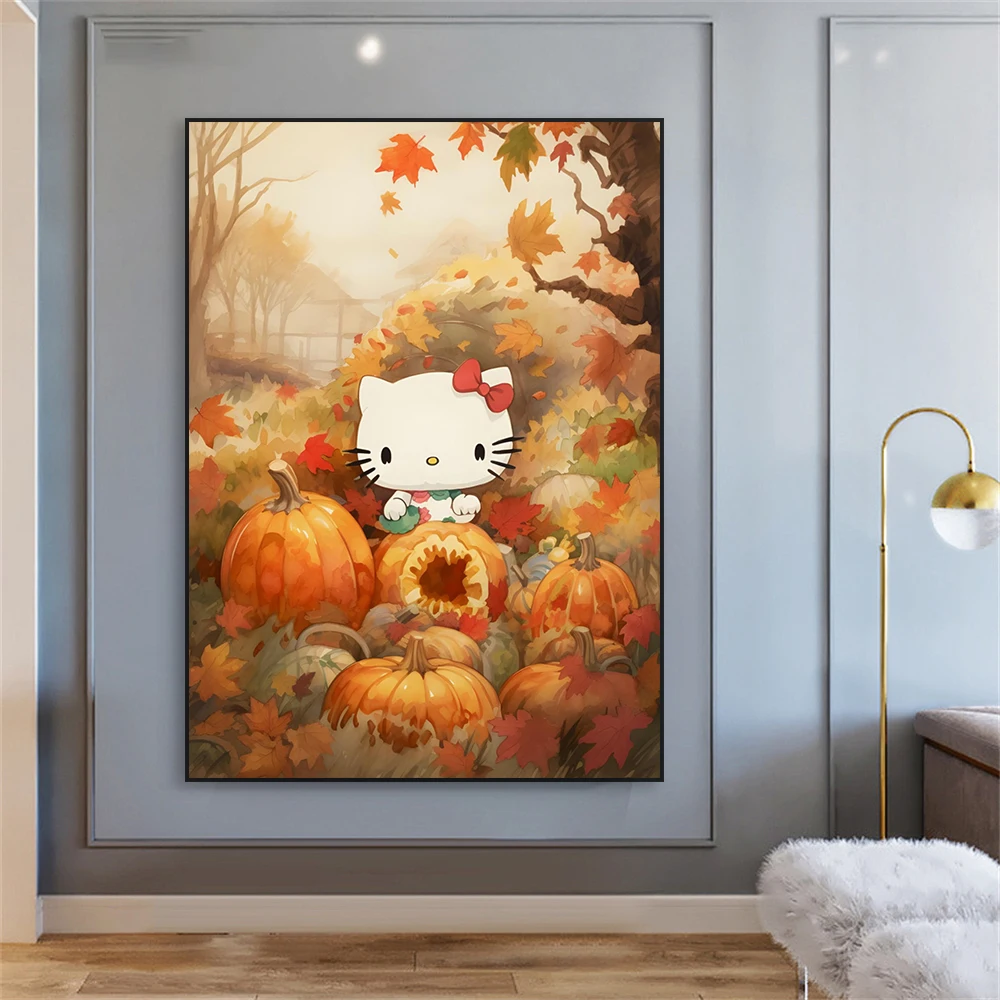 Милый кавайный настенный художественный постер Hello Kitty осень Хэллоуин кавайная
