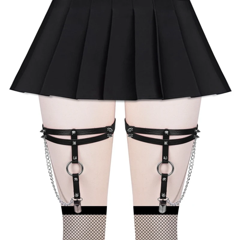

Punk PU Leather Thigh Clips Leg Body Clips Harness Gothic Leg Garter Belt Fashion Beach Club Rave Party Body Supplies