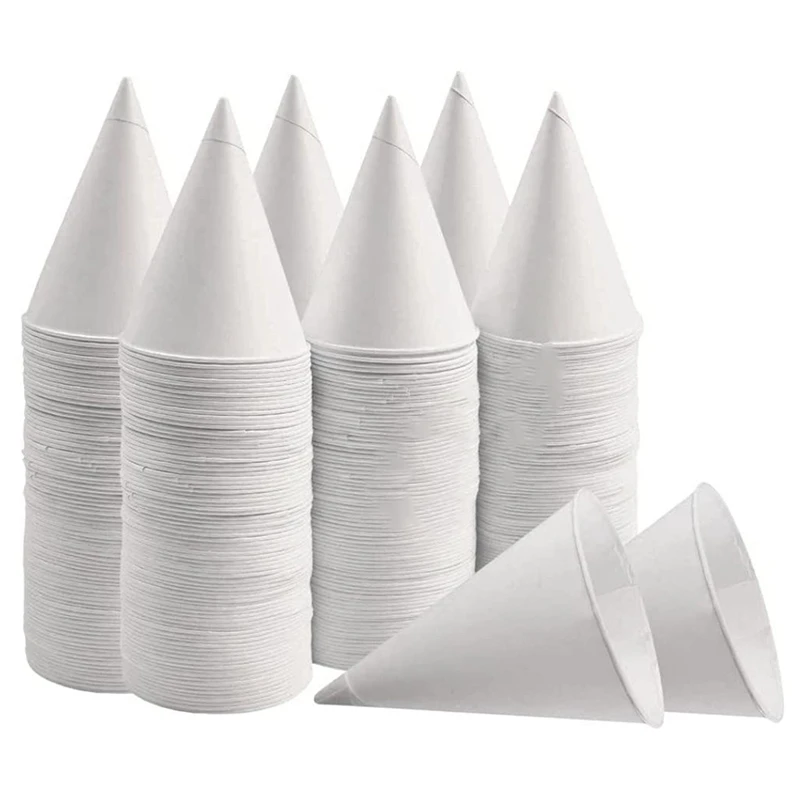 White Paper Cone Cups, Snow Cone Cups,Coated Leakproof Cone Paper Cups For Slush, Shaved Ice, Water 200Pcs