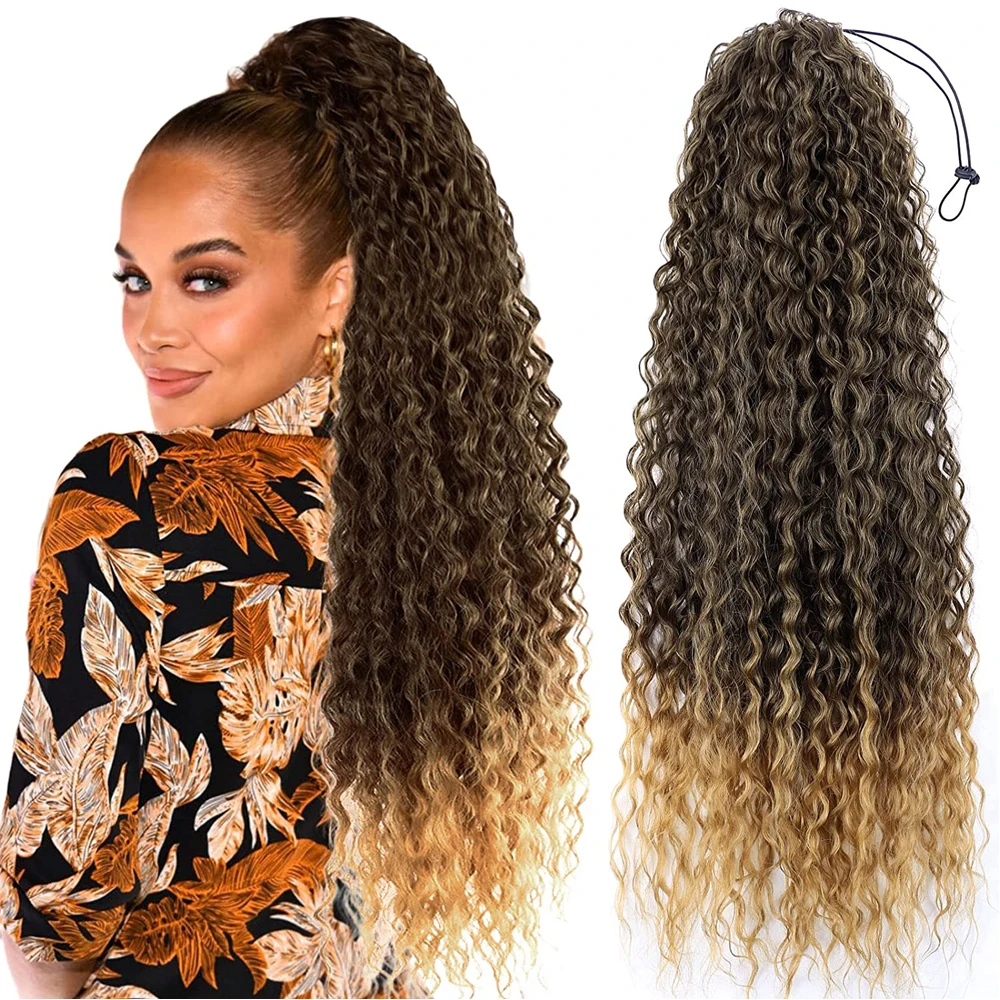 

Long Curly Ponytail Synthetic Deep Wave Ponytails Clip In Hair Extension for Women Afro Kinky Curly Drawstring Pony Tail