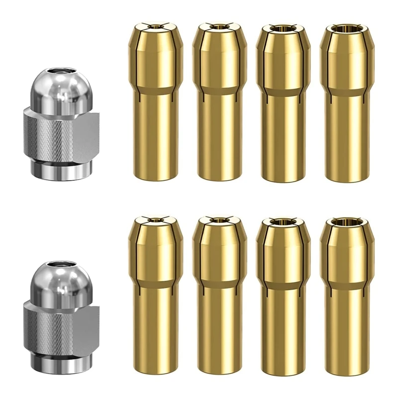 

1/8" x 2, 3/32" x 2, 1/16" x 2, 1/32" x 2 Quick Change Collets 2x M8 Nut 4485 Brass Rotary Tool Replacement Accessories