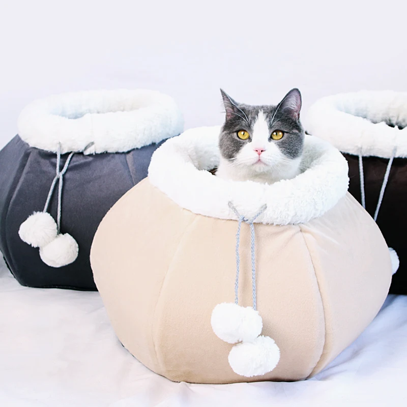 

2022 Wind-Proof Cute Cat Bed Warm Pet House Kitten Cave Cushion Comfort Cat House Puppy Nest Small Dog Mat Supplies Bed For Cats